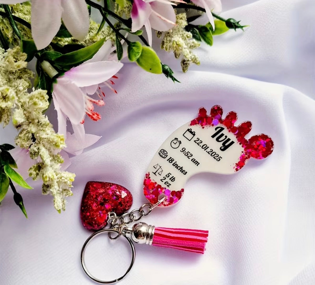 Personalized baby foot keychain